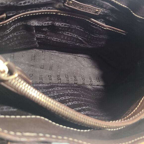 Celine Dark Brown Leather Satchel with Gold Accents - Picture 8 of 10